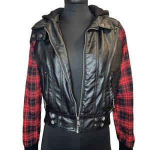 Full Tilt Faux Laeather Red Plaid Bomber Jacket